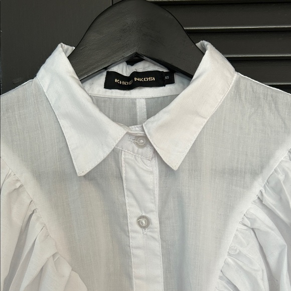 Khosi Nkosi African Elevated White Button Down Top with Ruffles, Size Small - Picture 4 of 16